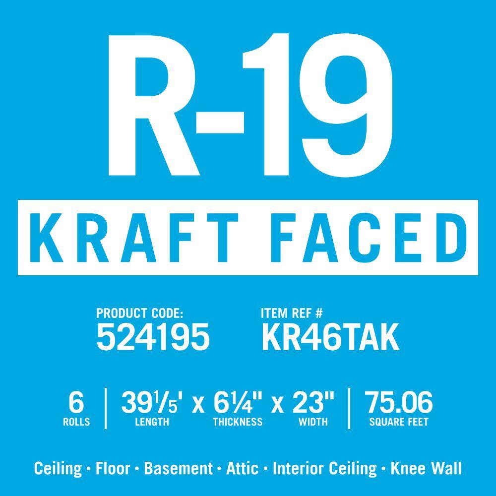 Knauf Insulation R-19 EcoRoll Kraft Faced Fiberglass Insulation Roll 6-14 in. x 23 in. x 39.2 ft. (12-Rolls) 690976