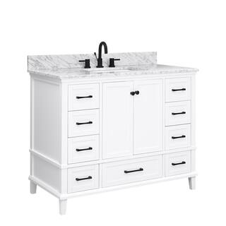 Home Decorators Collection Merryfield 43 in. W x 22 in. D x 35 in. H Bathroom Vanity in White with Carrara White Marble Top 19112-VS43-WT