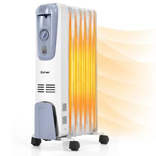 Costway 1500-Watt Electric Oil-Filled Radiator Space Heater 7-Fin Thermostat Room Radiant Space Heater GHM0473