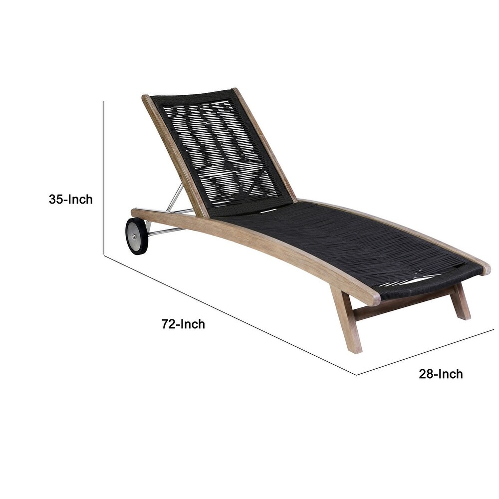 Kin 72 Inch Adjustable Patio Chaise Lounger  Woven Rope  Wheels  Black