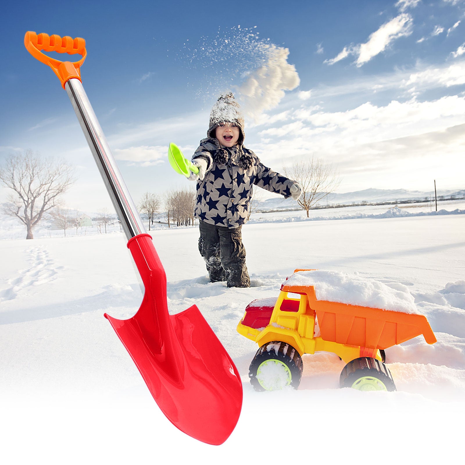 Bseka Kid's Beach Shovel With Stainless Steel Handle Snow Shovel Sand and Snow Toys 1pcs