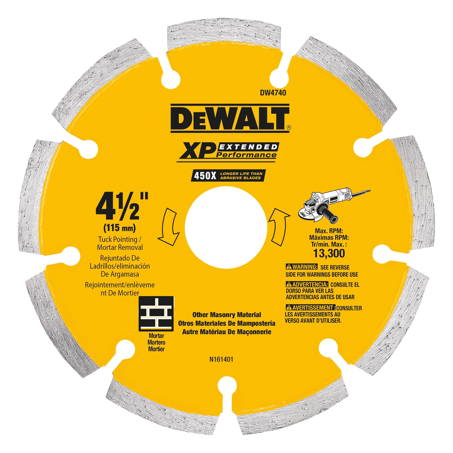 DW XP 4-1/2 in. D X 5/8 in. Diamond Tuck Point Cut-Off Blade 1 pc