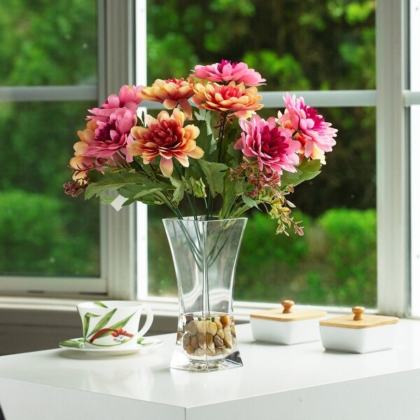 Mixed Artificial Daisy Floral Arrangements in Vase with River Stone，Table Centerpieces for Dining Room