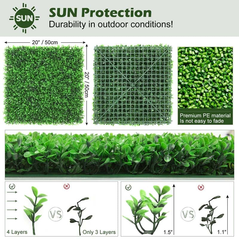 12 Pcs Artificial Wall Hedge Grass Wall Panels 20x20 inch Garden Privacy Fence Screen