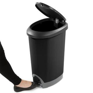 Sterilite 12.6 Gal. Locking Lid Step On Kitchen Wastebasket Trashcan Black (2-Pack) 2 x 10739002