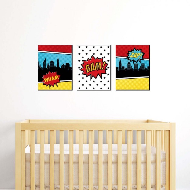 Big Dot Of Happiness Bam Superhero Nursery Wall Art And Comic Kids Room Decorations Gift Ideas 7 5 X 10 Inches Set Of 3 Prints