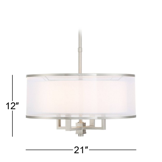 Wide Silver Organza White Shade 4 light Fixture For Dining Room