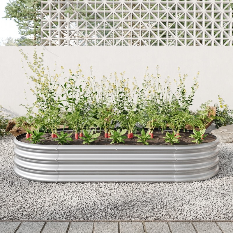 Oval shaped Large Raised Garden Bed  Galvanized Metal with Open Bottom