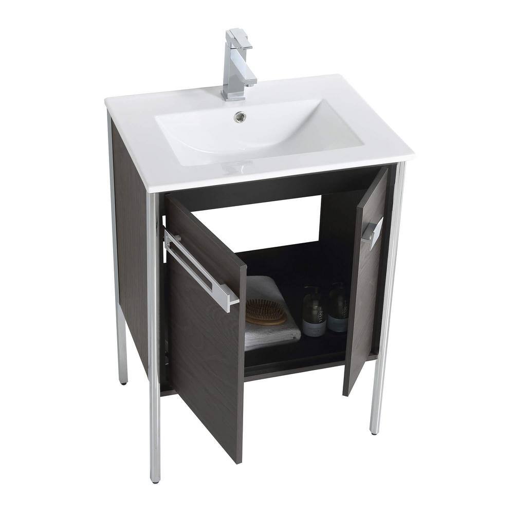 FINE FIXTURES Oakville 24 in. W x 18.32 in. D x 33.5 in. H Bath Vanity in Black Coal Oak with White Ceramic Top OK24BC-PC