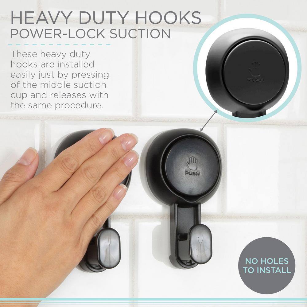 Bath Bliss 2 Pack Gel-Suction Power Hooks in Matte black 26750-MATTEBLACK