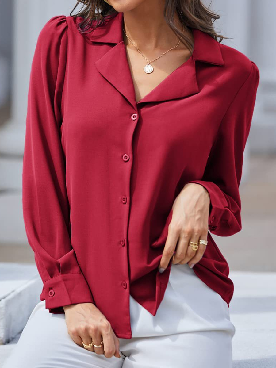 Casual Solid Color Lapel Long Sleeve Shirt