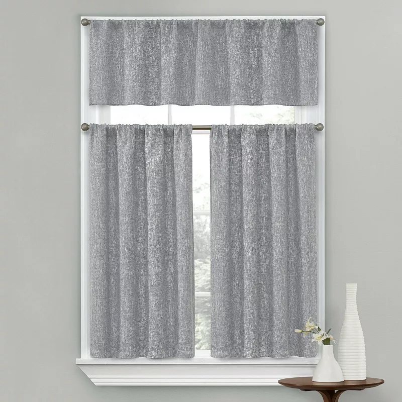 Kate Aurora Complete Textured 3 Piece Cafe Kitchen Curtain Tier and Valance Set