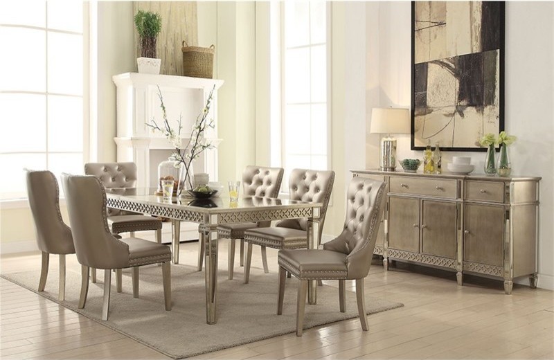 ACME Kacela Faux Leather Tufted Dining Side Chair in Champagne Brown   Transitional   Dining Chairs   by Homesquare  Houzz