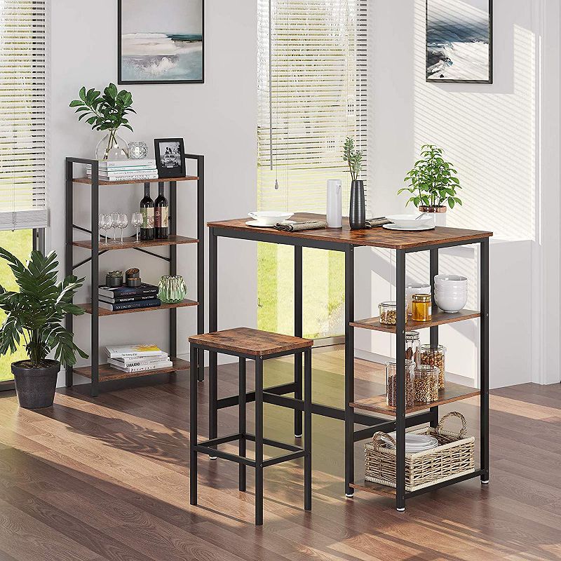 Industrial Bar Table With Storage Shelves Rustic Brown