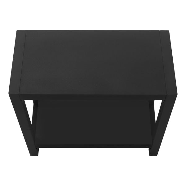 Accent Table， Side， End， Narrow， Small， 2 Tier， Living Room， Bedroom， Black Laminate， Black Metal， Contemporary， Modern