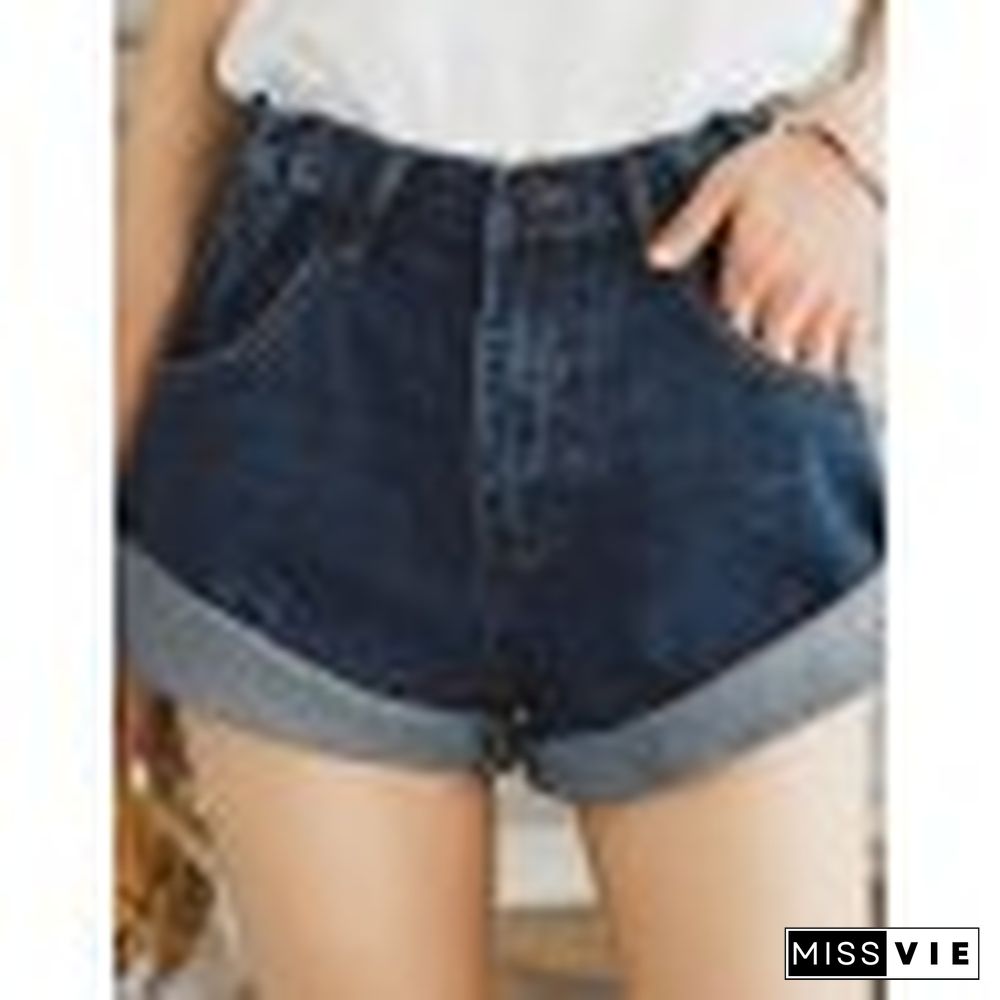 Cuffed Hem Denim Hot Shorts