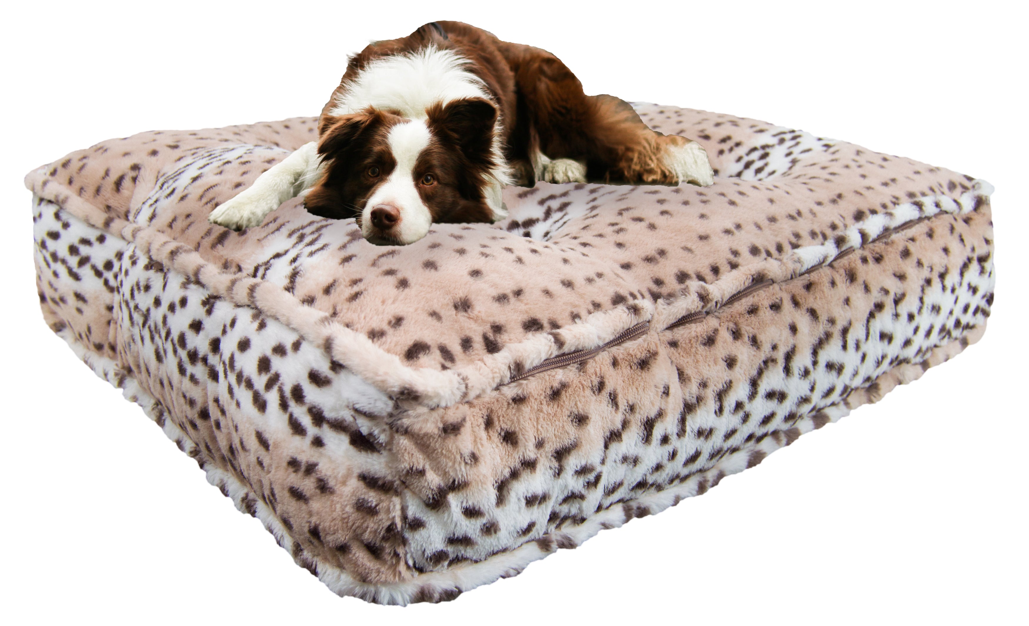 Bessie and Barnie Aspen Snow Leopard Luxury Extra Plush Faux Fur Rectangle Pet， Dog Bed