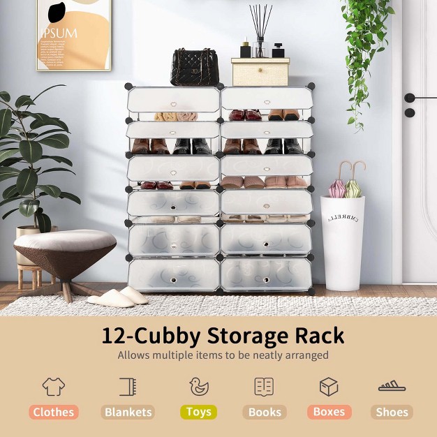 Costway Shoe Rack 12 cube Diy Plastic Shoe Cabinet Multi Use Modular Closet Shelf White