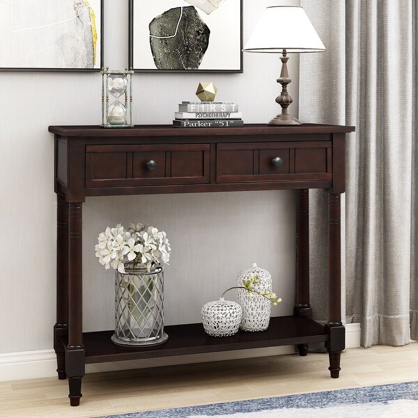 Daisy Series Console Table Traditional Design with Two Drawers and Bottom Shelf Acacia Mangium