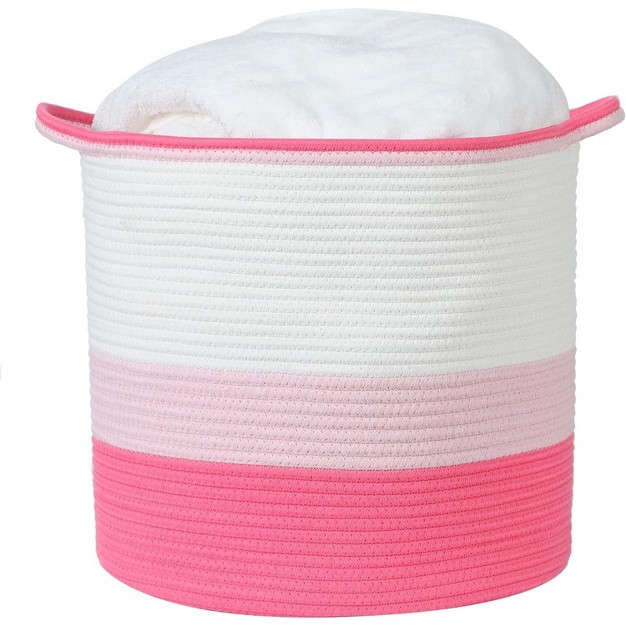 Midlee Pink Toys Cotton Rope Basket 3 Tone Nursery Dog Kids Baby Woven Storage Bin Organizer