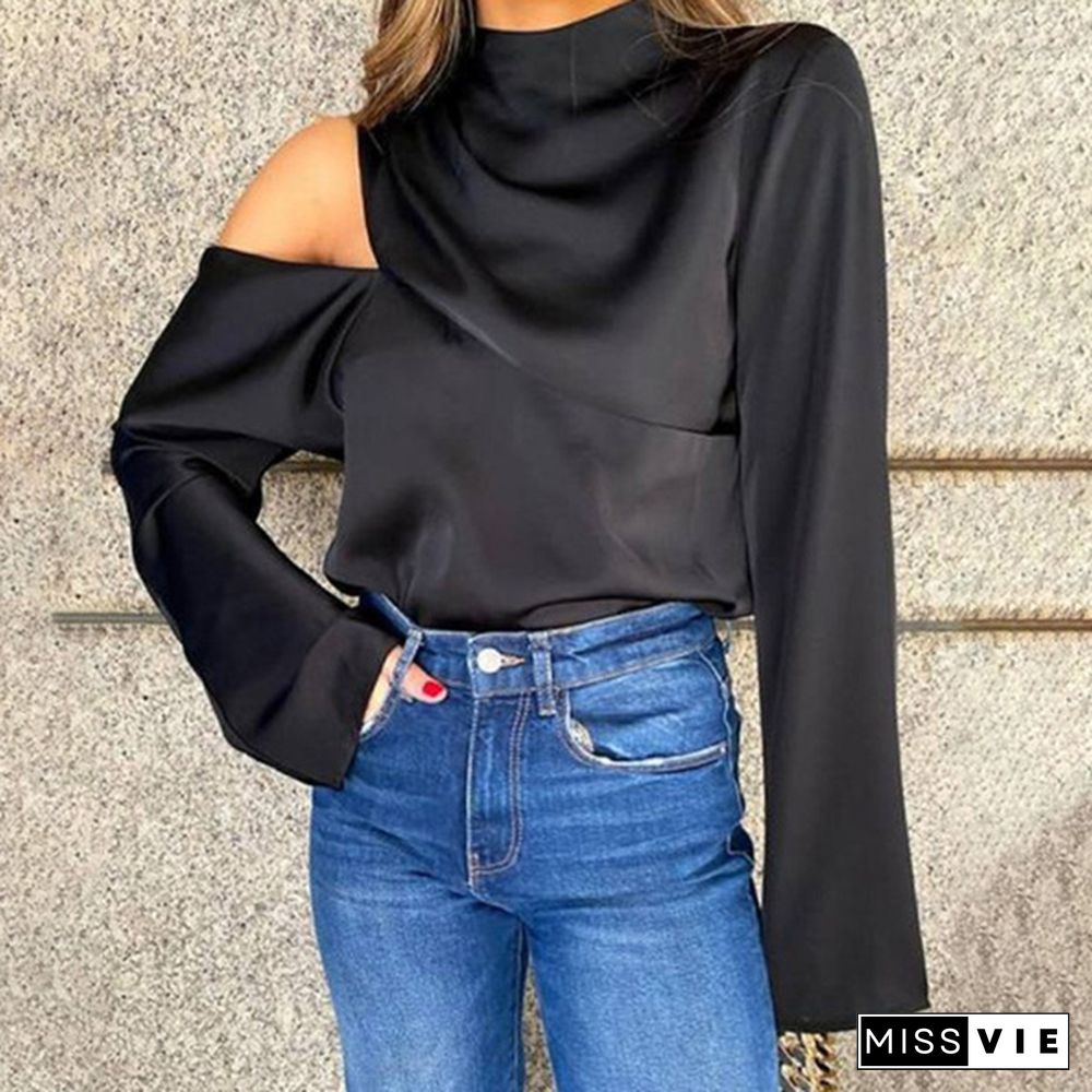 Women's Fashion Long Sleeve One Shoulder Sexy Tops Spring Autumn Casual Blouse T-shirts Blusas Femininas S-5XL