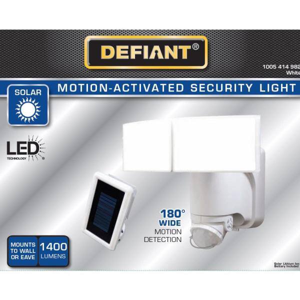 Defiant 180 Degree Integrated LED Solar Powered Two Head White Outdoor Flood Light DFI-7005-WH-G