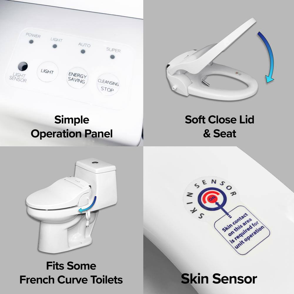 SmartBidet Electric Bidet Seat for Elongated and French Curve Toilets in White with Heated Seat Remote Control and Nightlight SB-2400ER