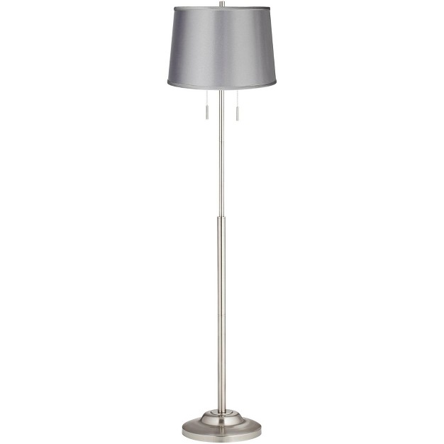 Tall Brushed Nickel Light Gray Satin Tapered Drum Shade For Living Room Bedroom Office House Home