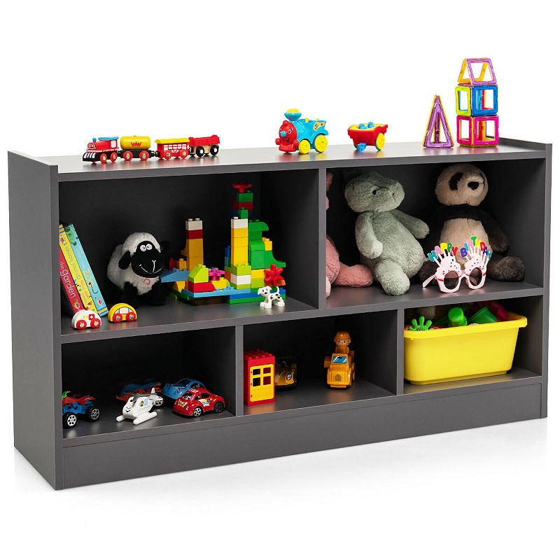 Kids 2-Shelf Bookcase 5-Cube Wood Toy Storage Cabinet Organizer