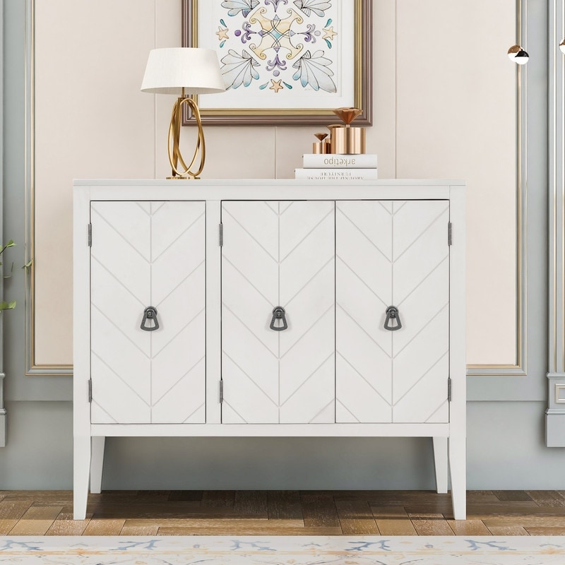 Wooden accent locker with adjustable shelf  vintage style sideboard with 3 doors and metal handles