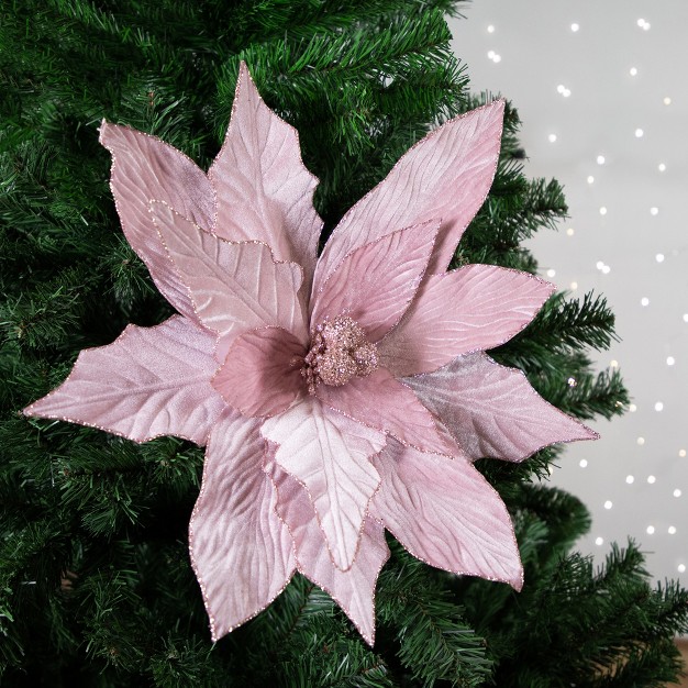 Glittered Pink Poinsettia Christmas Stem Spray