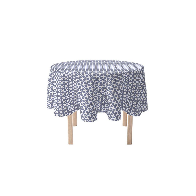 Round Tablecloth， 100% Cotton， 60 Round， Blue Dot Design