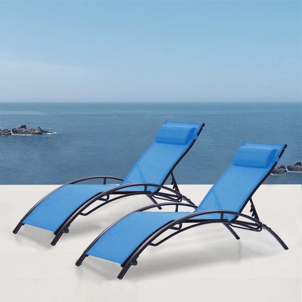 2-Piece Blue Metal Outdoor Chaise Lounge Recliner Chair with Five-Position Adjustable For Patio Lawn Beach Pool