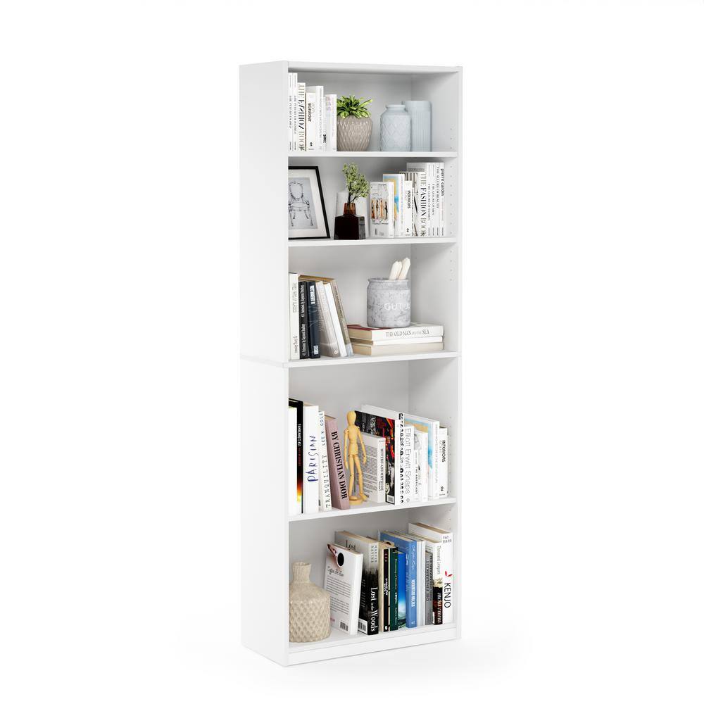 Furinno 71.2 in. White Wood 5-shelf Standard Bookcase with Adjustable Shelves 14110R1WH