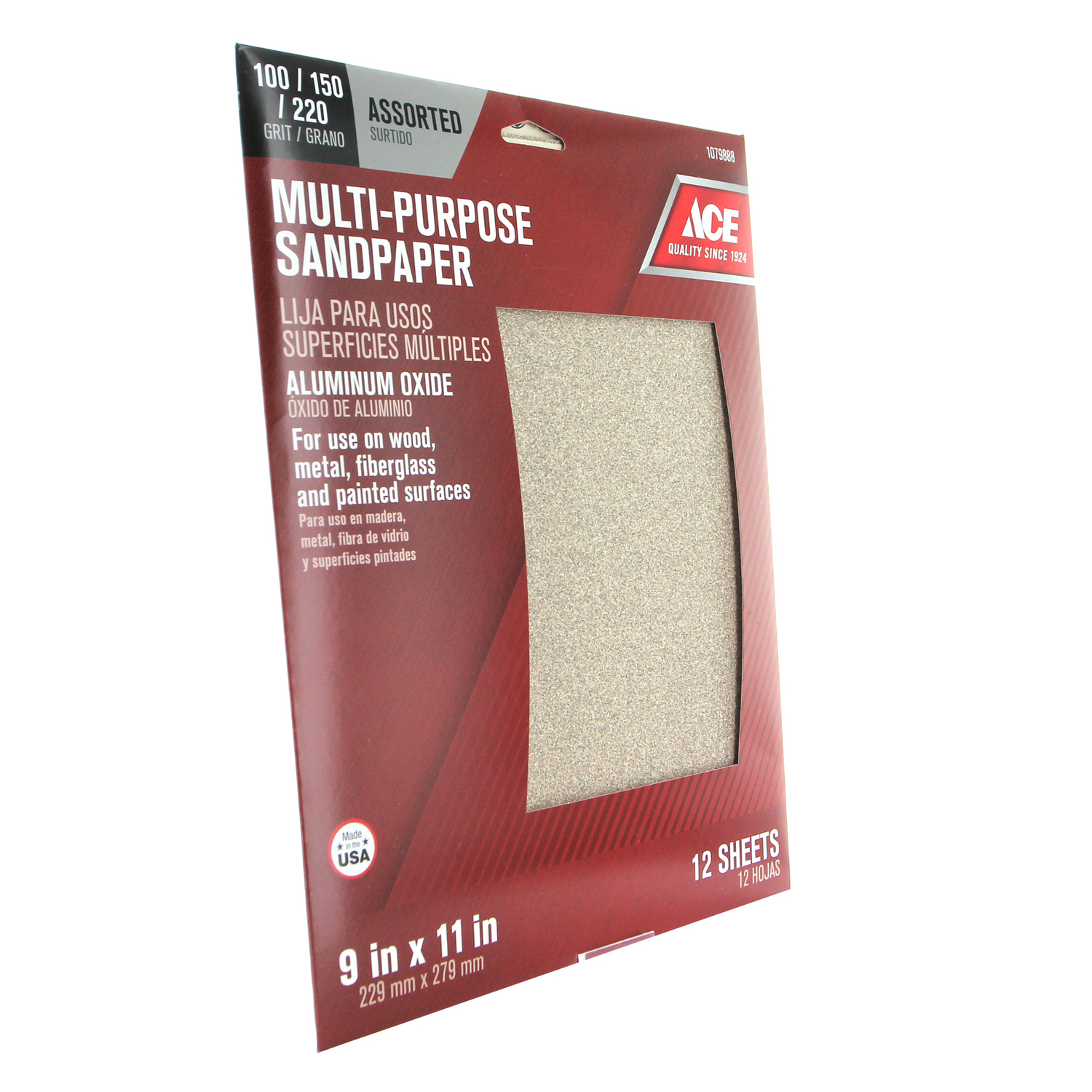 Ace 11 in. L X 9 in. W Assorted Grit Aluminum Oxide Sandpaper 12 pk