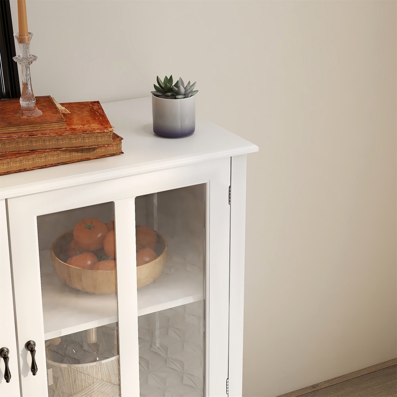 Wood Dining Buffet Storage Cabinet Double Doors Bell Handle White