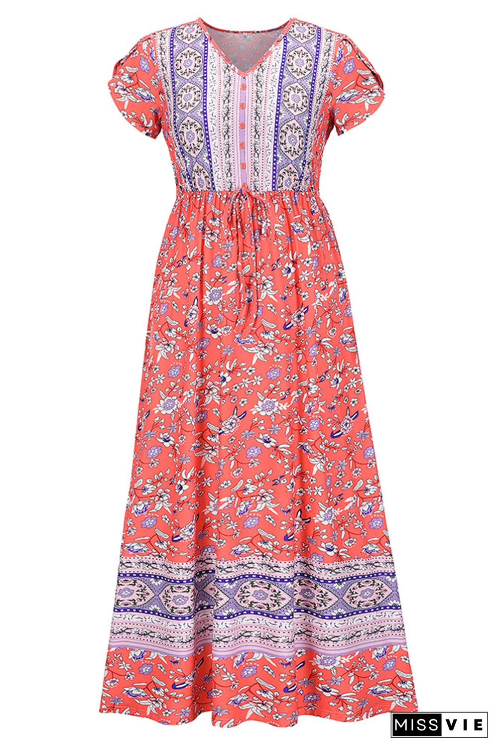 Vintage Short Sleeves Floral Dress Wholesale