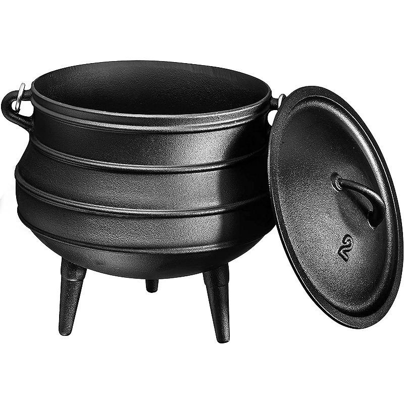 Cast Iron Potjie Pot with Lid and 3 Legs - Premium Camping Cookware for Campfire， Coals and Fireplace Cooking