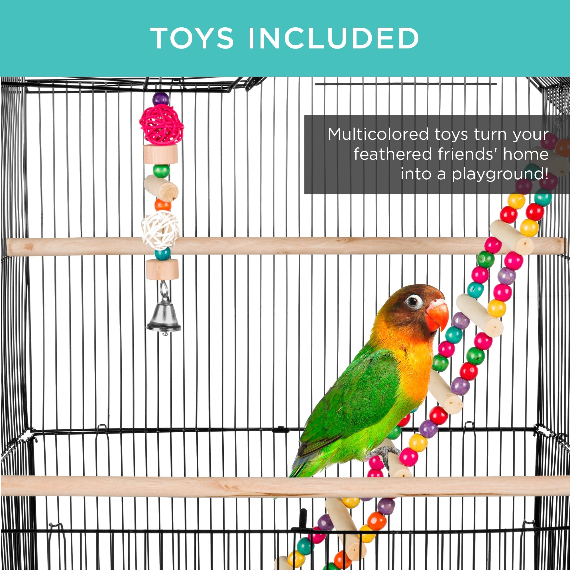 Best Choice Products 36in Indoor/Outdoor Iron Bird Cage for Parrot， Lovebird w/ Removable Tray， 4 Feeders， 2 Toys