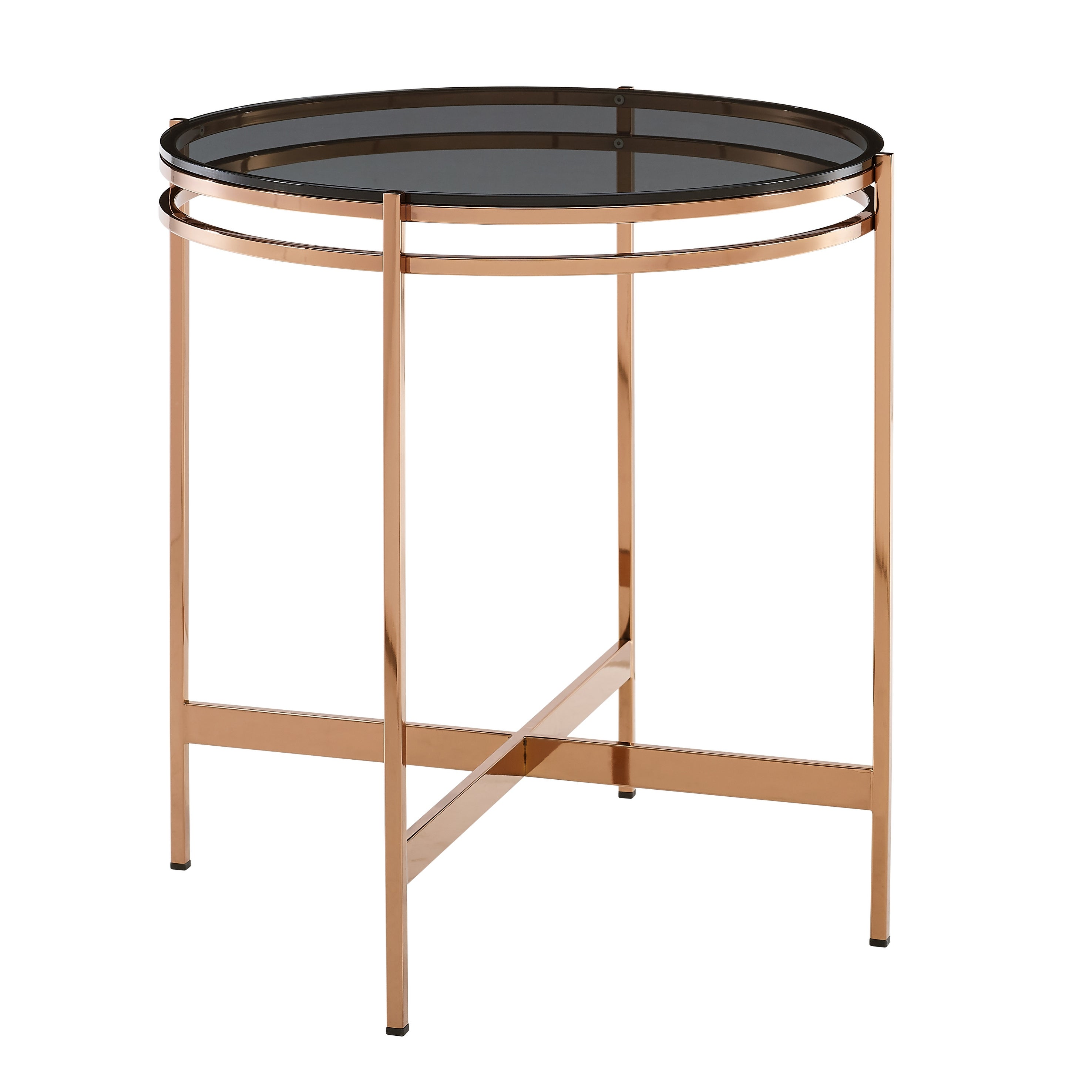 Modrest Bradford Modern Smoked Glass and Rosegold Small End Table