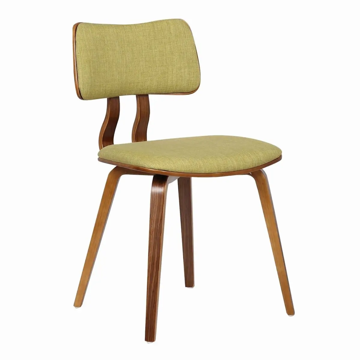 Fabric Upholstered Split Curved Back Wooden Dining Chair, Brown and Green - N/A