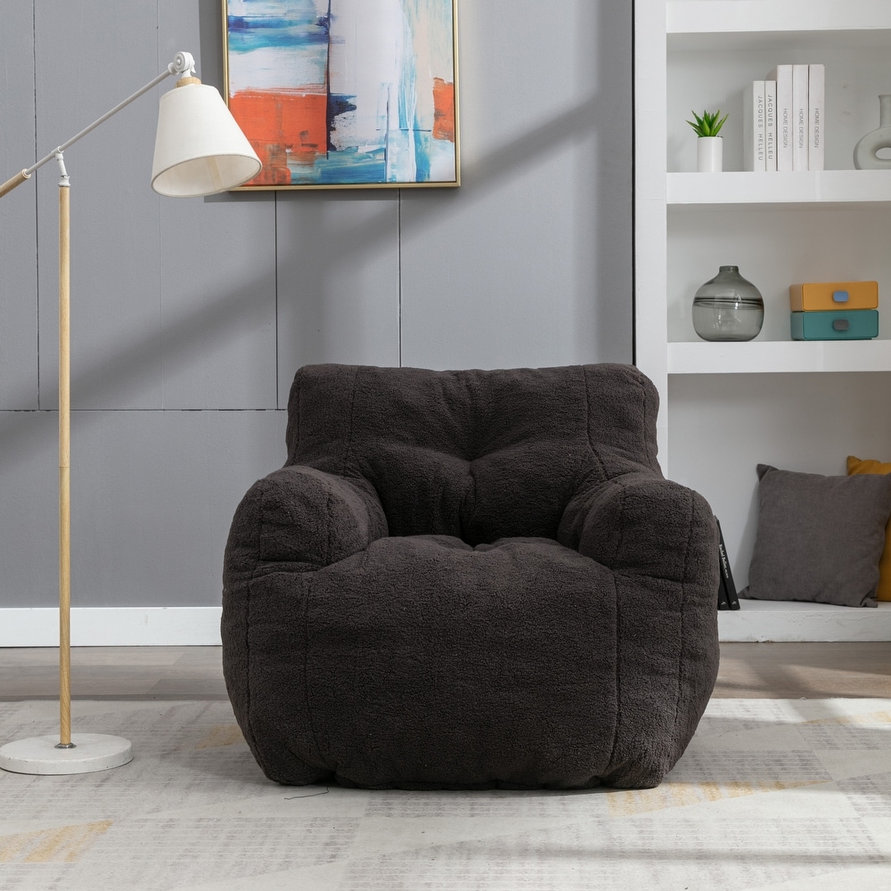 Soft Tufted Foam Bean Bag Chair With Teddy Fabric Bean For Living Room