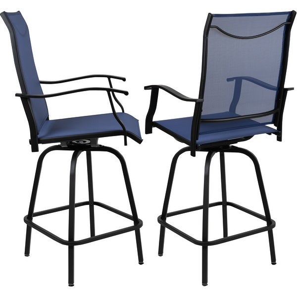 All Weather Outdoor Navy with Black Galvanized Steel Swivel Bar Stools