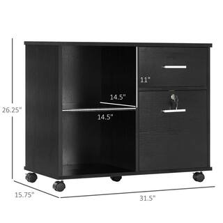 Vinsetto Black Lateral File Cabinet with Wheels Mobile Printer Stand with Open Shelves and Drawers 924-039BK