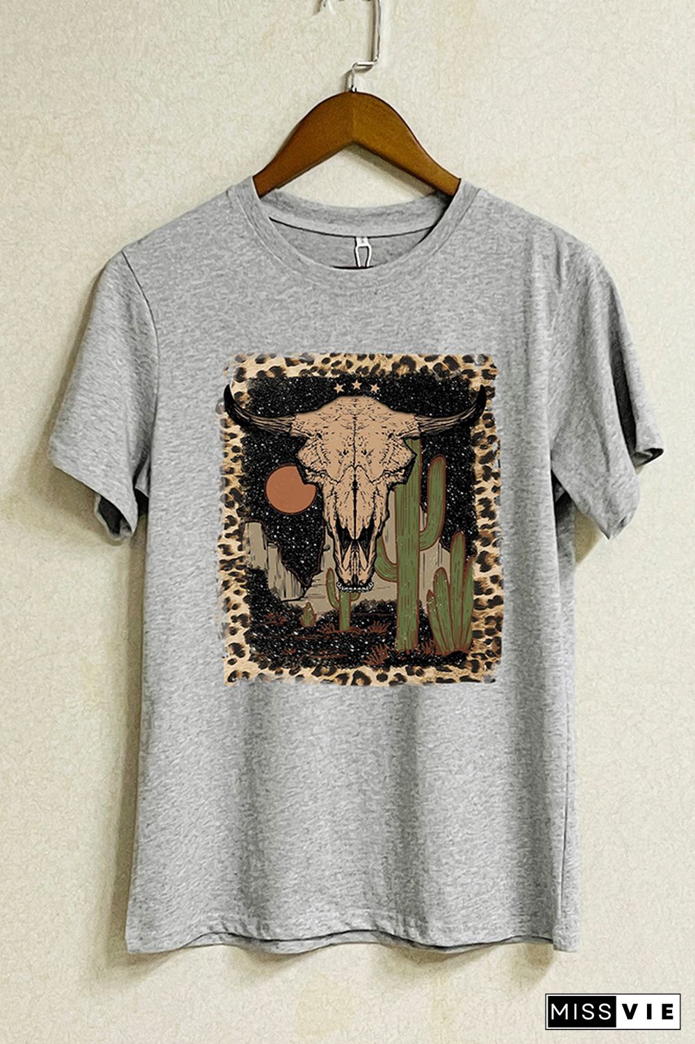 Leopard Bull Skull Western Graphic Tee Wholesale