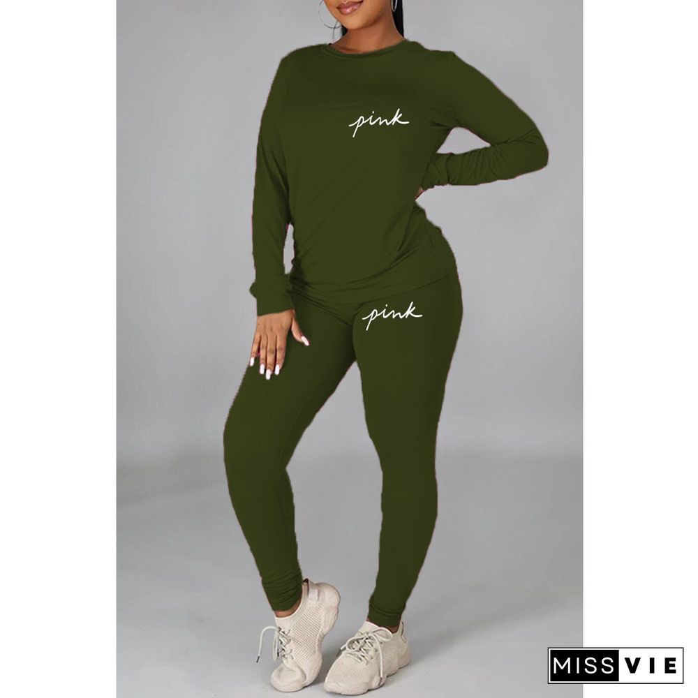 Fitness Long Sleeve T Shirt Tops 2 Piece Pant Sets