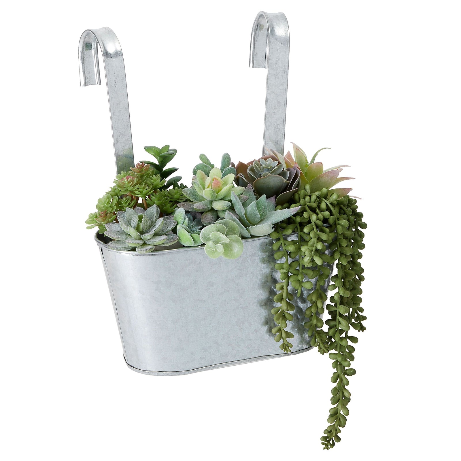 2 Pack Large Galvanized Metal Hanging Bucket Planter Flower Pots for Railing, Fence, Balcony, Wall Decor, and Garden, Indoors and Outdoors, 5 x 4.5 x 10 in