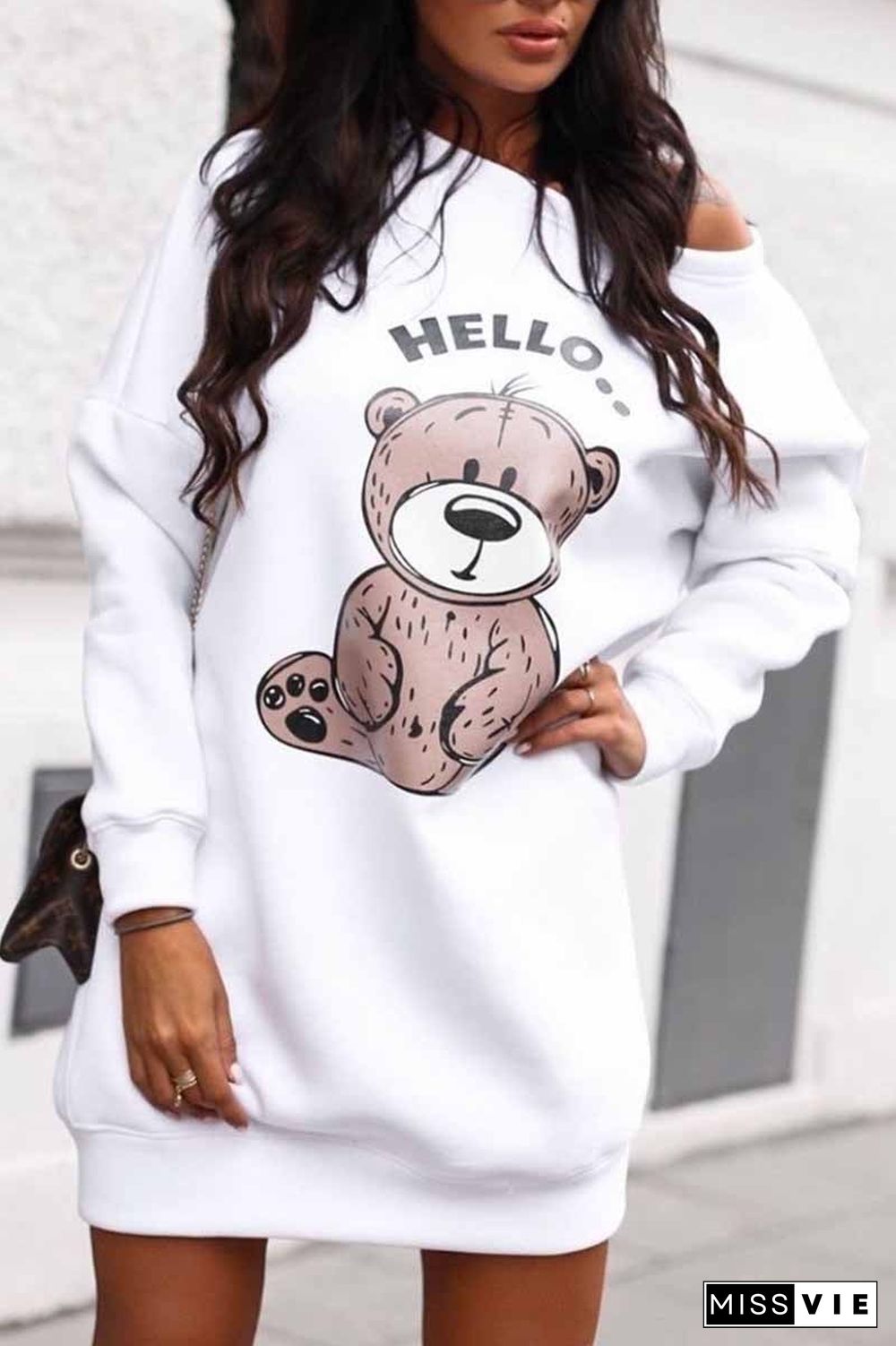 Bear Print Long Sleeve Sweatshirt Dress