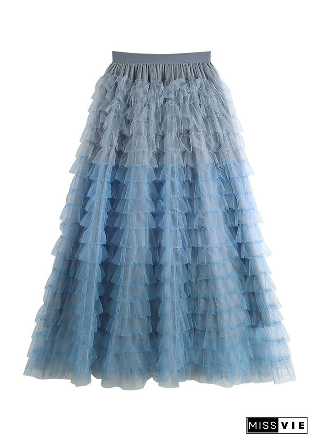 Beautiful Blue High Waist Patchwork Tulle A Line Skirts Summer