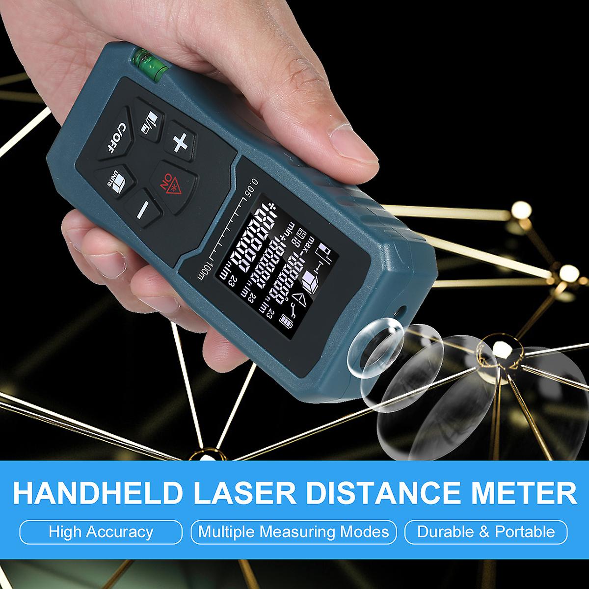 Laser Distance Meter Handheld 1.6-inch Lcd Diastimeter Bubble Level Pythagorean Mode Measure Distance Area And Volume White